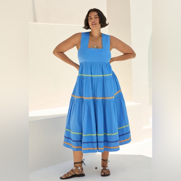 NEW Anthropologie Square-Neck Tiered Midi Dress: Smocked Scallop Edition - Picture 5 of 8